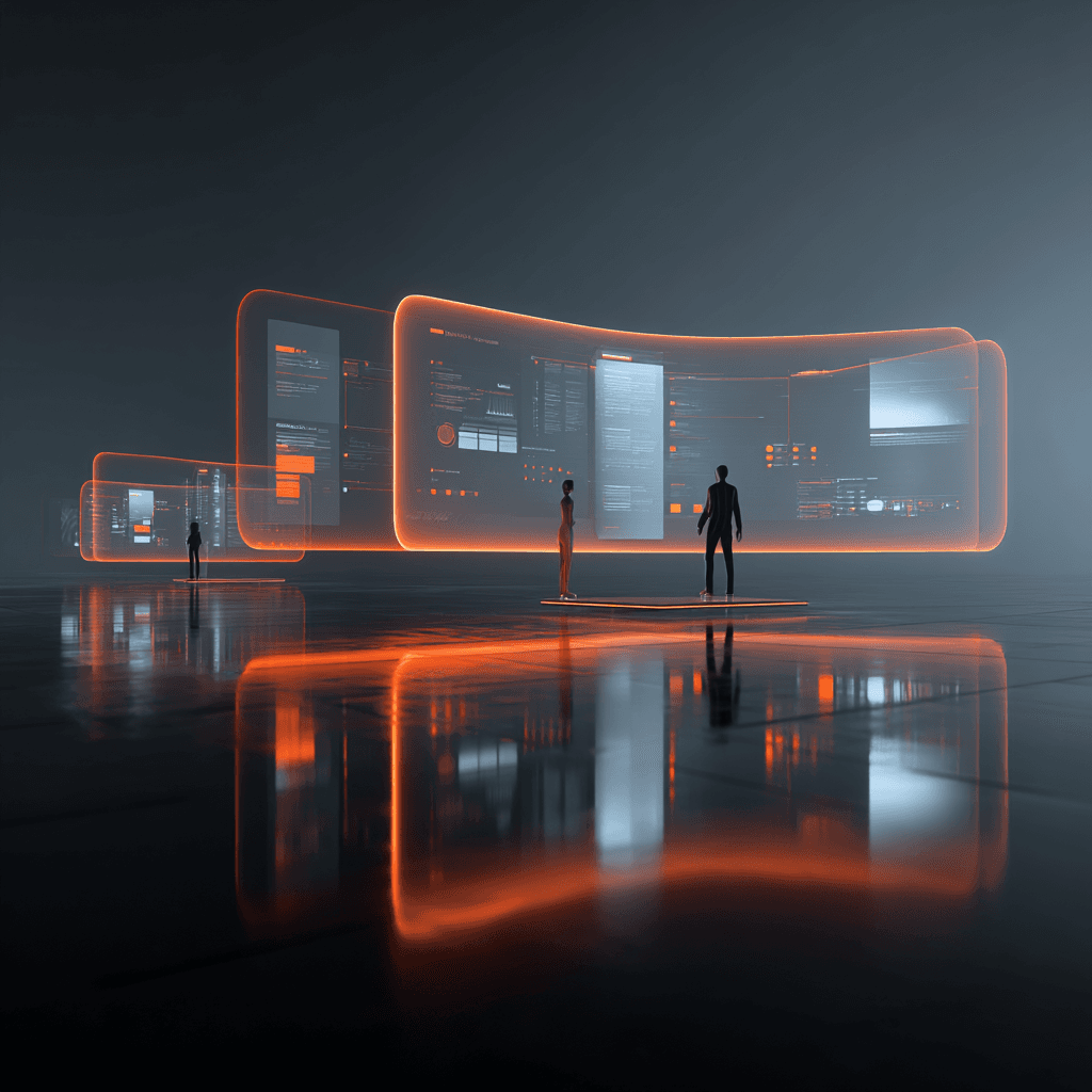 Digital workspace with silhouettes